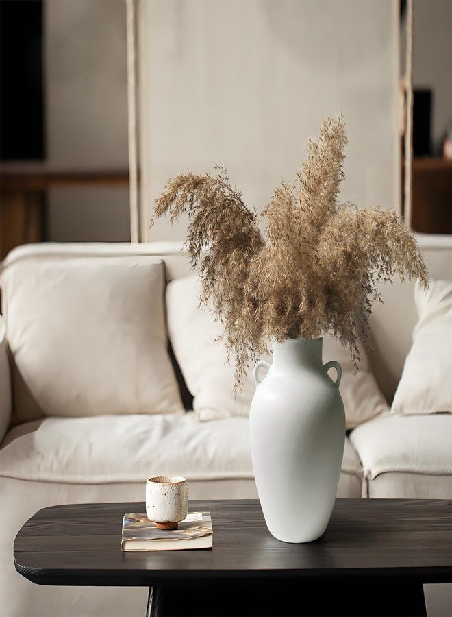 GeLive Matte White Ceramic Jar Vase with Dual Handles, Handmade 10 Inch Waterproof Rustic Farmhouse Pitcher Vase for Table Centerpiece, Flower Arrangement Home Decor - Image 3